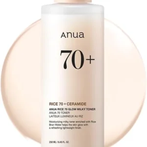ANUA Rice 70 Glow Milky Toner, for Glass Skin, Rice Water, Niacinamide, Ceramides, Panthenol, Fragrance-Free, Non comedogenic, Fungal Acne Safe, Korean Skin Care, 250ml/8.45fl.oz. Visit the ANUA Store