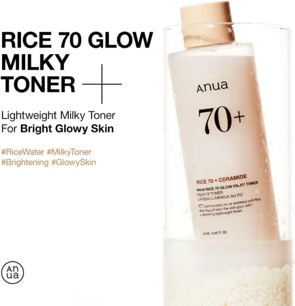 ANUA Rice 70 Glow Milky Toner, for Glass Skin, Rice Water, Niacinamide, Ceramides, Panthenol, Fragrance-Free, Non comedogenic, Fungal Acne Safe, Korean Skin Care, 250ml/8.45fl.oz. Visit the ANUA Store