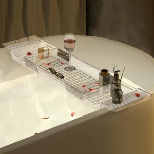 Clear Acrylic Expandable Bathtub Tray, Anti-Slip Bath Tray for Tub, Luxury Relaxing Spa Bath Tub Caddy Trays Fits Most Bathtubs Bathroom Accessories(22-31.5in, Clear)