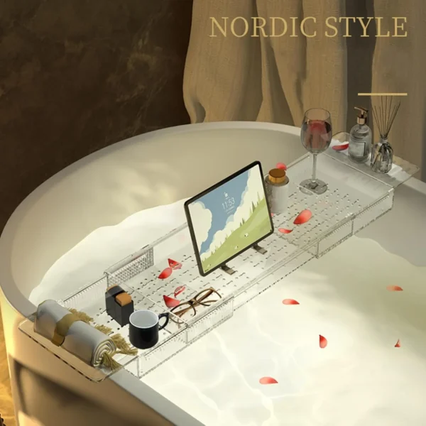 Clear Acrylic Expandable Bathtub Tray, Anti-Slip Bath Tray for Tub, Luxury Relaxing Spa Bath Tub Caddy Trays Fits Most Bathtubs Bathroom Accessories(22-31.5in, Clear)