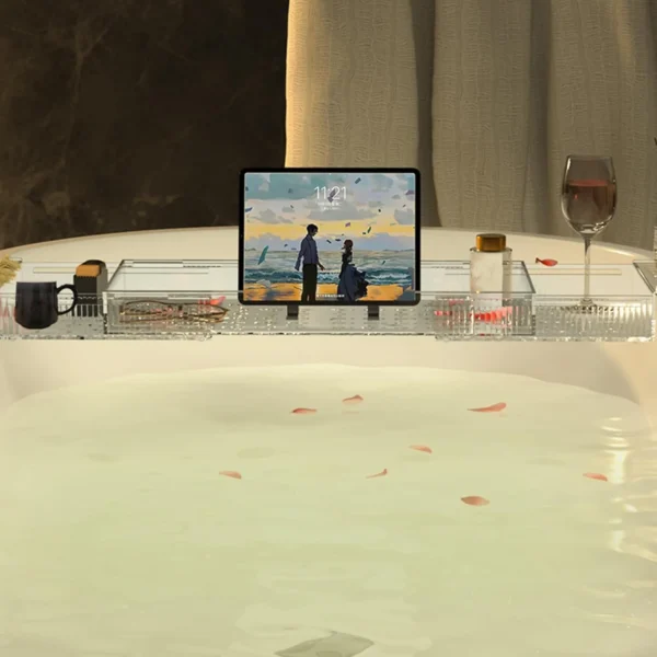 Clear Acrylic Expandable Bathtub Tray, Anti-Slip Bath Tray for Tub, Luxury Relaxing Spa Bath Tub Caddy Trays Fits Most Bathtubs Bathroom Accessories(22-31.5in, Clear)
