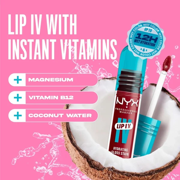 NYX PROFESSIONAL MAKEUP Lip IV Hydrating Glossy Lip Stain with 12HR Hydration - Cranberry Splash (Red)