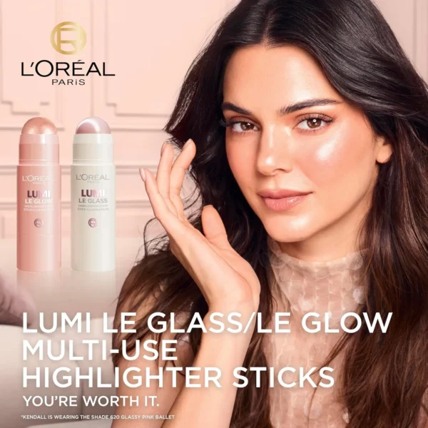 L'Oreal Paris True Match Lumi Le Glass Highlighter Stick, Reflective, Translucent, Glassy Highlighter for Face and Body, 620 Pink Ballet, 0.17 Oz