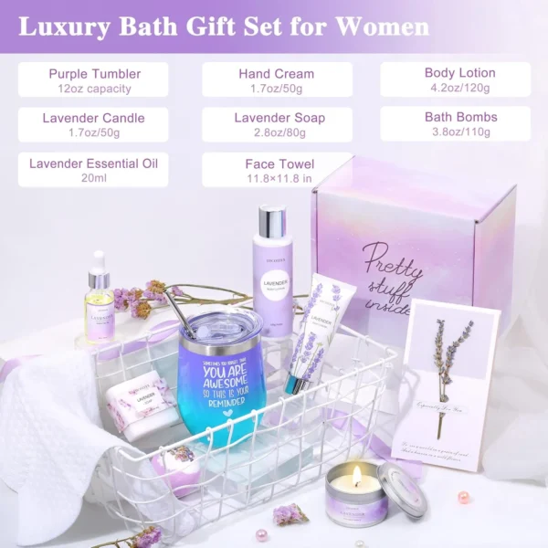 Gifts for Women Spa Gifts Baskets for Women Birthday Gifts Lavender Bath and Body Sets Mothers Day Gifts Relaxing Self Care Get Well Gift for Mom Her Girlfriends Sister Teacher Friends Coworkers