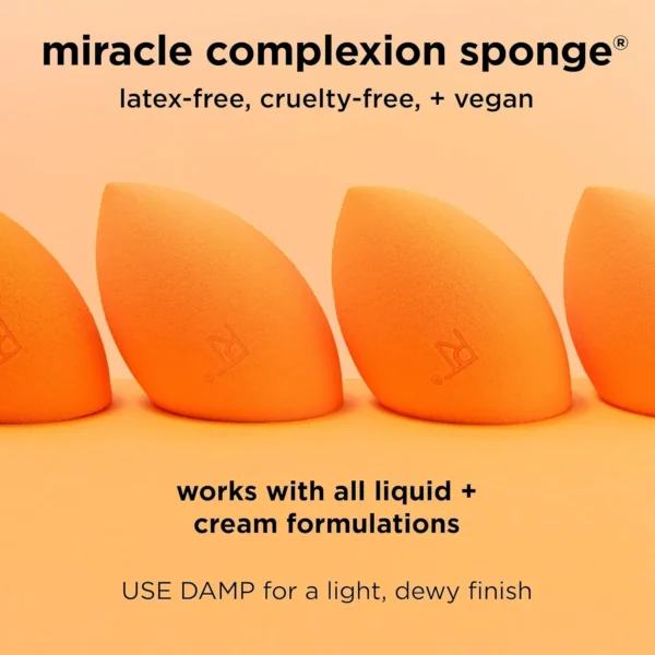 Real Techniques Miracle Complexion Sponge, Beauty Sponge For Makeup Blending & Foundation Application, Full Coverage, Streak-Free Professional Makeup Tool, Cruelty Free, Vegan, Latex Free, 2 Count