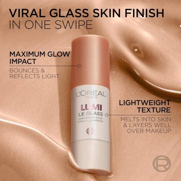 L'Oreal Paris True Match Lumi Le Glass Highlighter Stick, Reflective, Translucent, Glassy Highlighter for Face and Body, 620 Pink Ballet, 0.17 Oz