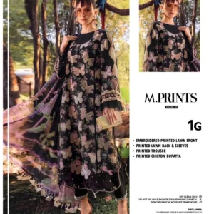 Maria B M Print MBT-1-G Butterfly Black Premium Pure Lawn With Chiffon Embroidered Border Dupatta 2026