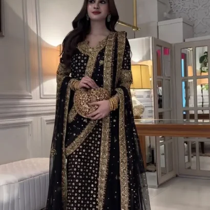 Haris Shakeel Black Bridal Collection Chiffon