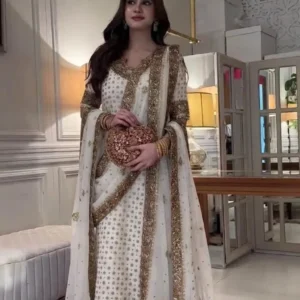 Haris shakeel new white chiffon party wear fbzz-065