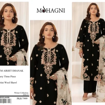 Premium Airjet Dhanak With Digital Wool Shawl Black MOHAGNI-1219